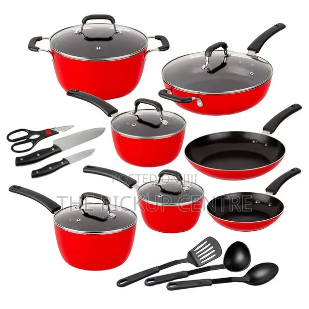 Berkley Jensen 18 Piece Non-Stick Cookware Set - Red · Photo 1