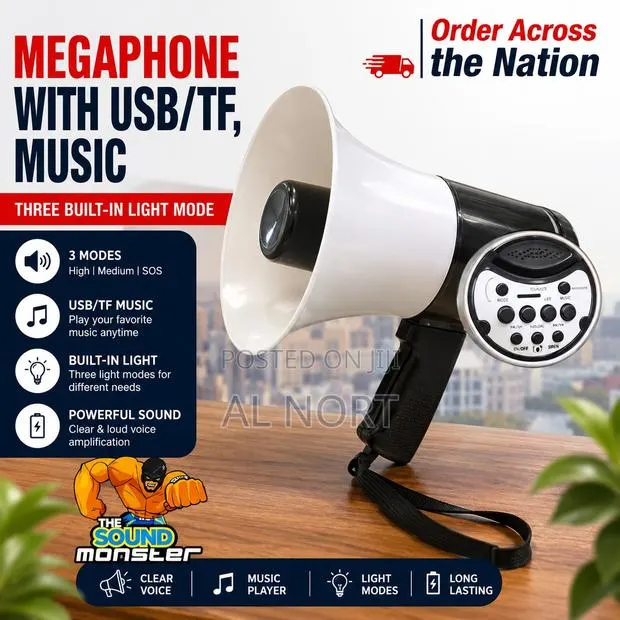 Sound Monster 333 – USB/TF Music Handheld Megaphone – White/Black · Photo 1