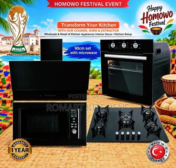 Turkish 90cm Glass Set. Oven, Burner, Microwave and Heat Extractor · Photo 1
