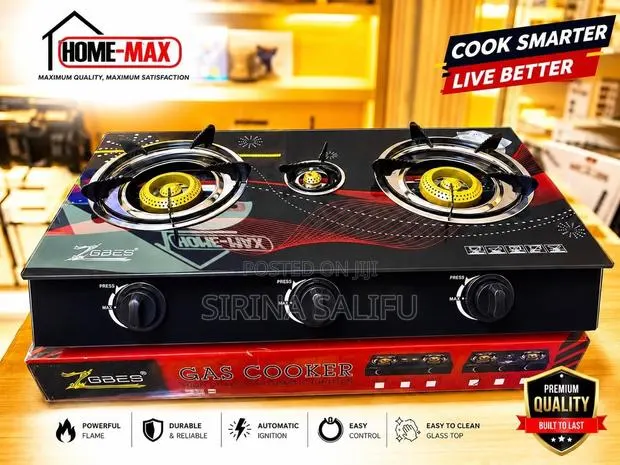 3-Burner Gas Cooker – Automatic Ignition | Glass Top · Photo 1