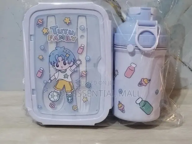 Blue and Pink Lunch Bowl and Water Bottle Set for Kids · Photo 1