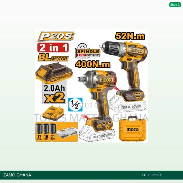 Cordless 2 PCS Combo Kit Drill Wrench - Ckli20271 · Photo 1