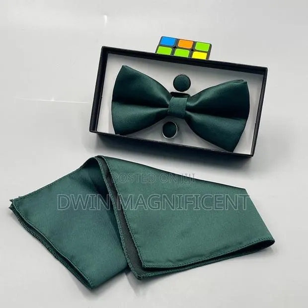 Bow Tie Set (Pre-Tied Bow Tie, a Matching Pocket Square and Cufflinks) · Photo 1