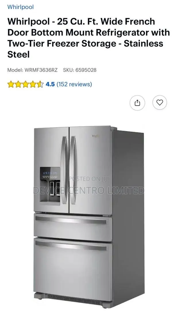 Whirlpool Wide French 4 Door Refrigerator Stainless Steel · Photo 1