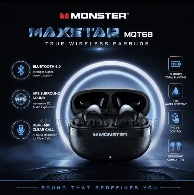Monster MAXSTAR MQT68 Bluetooth 6.0 Sport IPX4 Waterproof Headphone · Photo 1