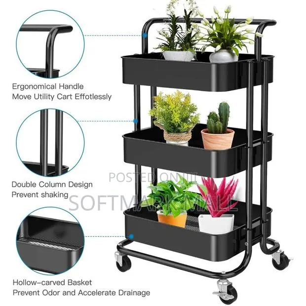 3-Tier Trolley/ Metal Utility Service Cart Rolling Storage Shelves · Photo 1