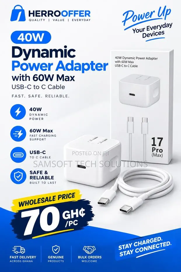 40W Dynamic Power Adapter With 60W Max USB-C to C Cable · Photo 1