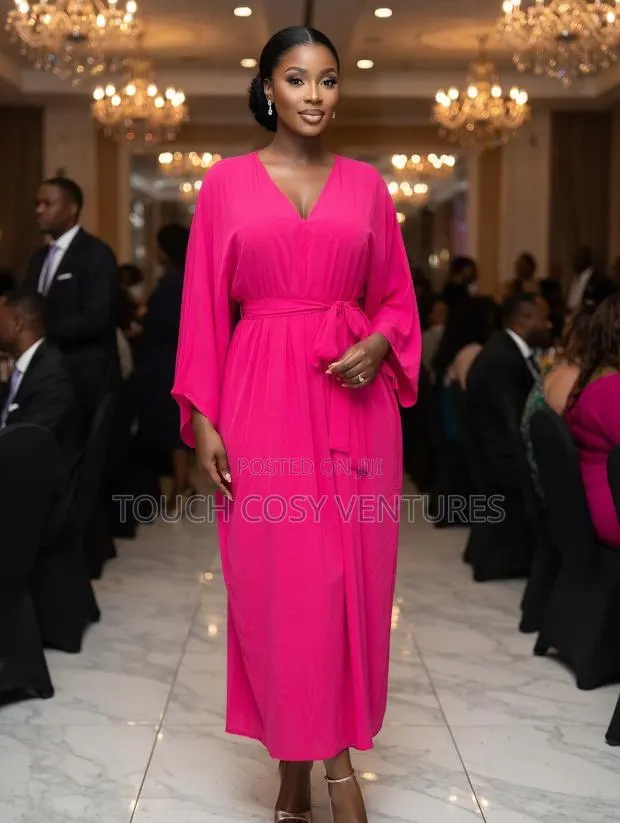 Vibrant Pink Kimono Sleeve Maxi Dress ( Xl, 2xl) · Photo 1