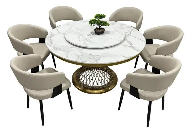 Luxury 6 Seater Round White Marble Dining Table · Photo 1