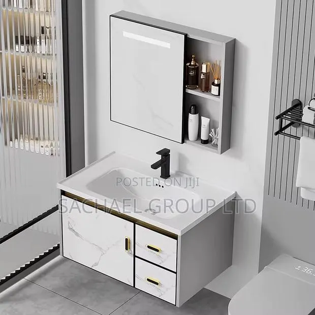 White and Gold Cabinet Basin 60cm · Photo 1
