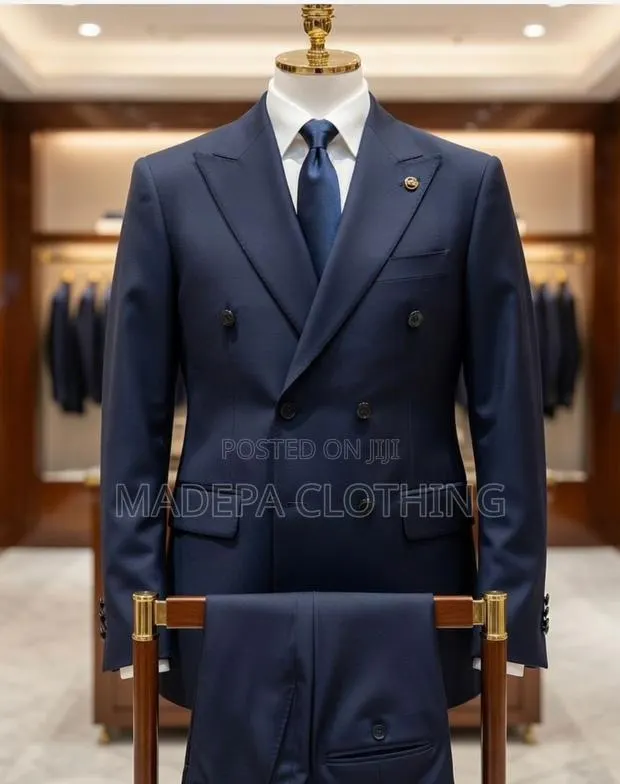 Classic Navy Blue Double Breasted Wool Suit · Photo 1