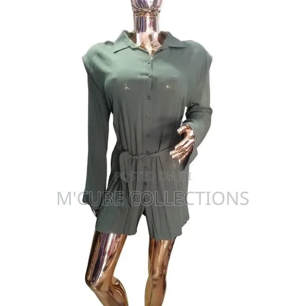 Olive Long-Sleeve Button Romper · Photo 1