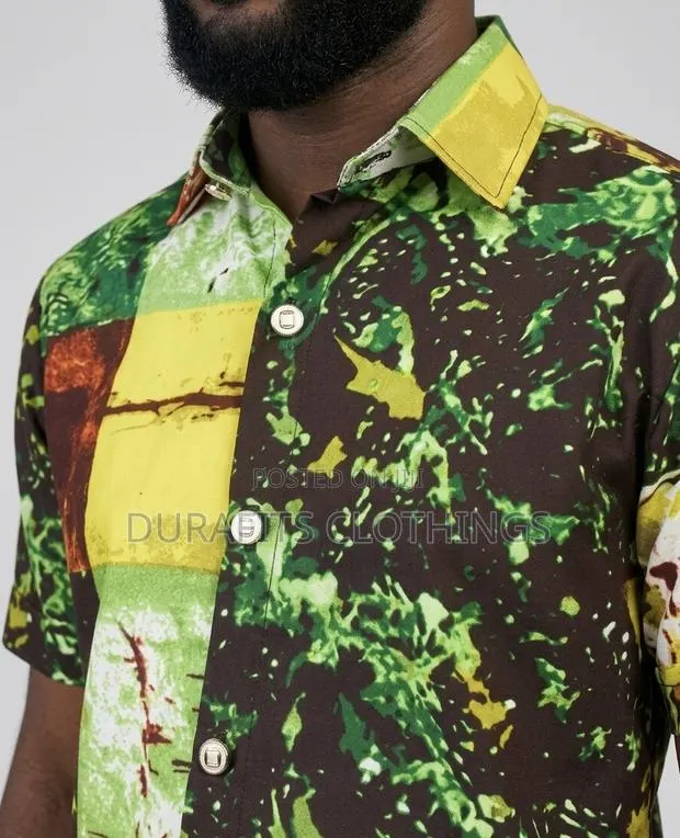 Premium Ankara Button-Down Shirt for Men - Green Earth To · Photo 1