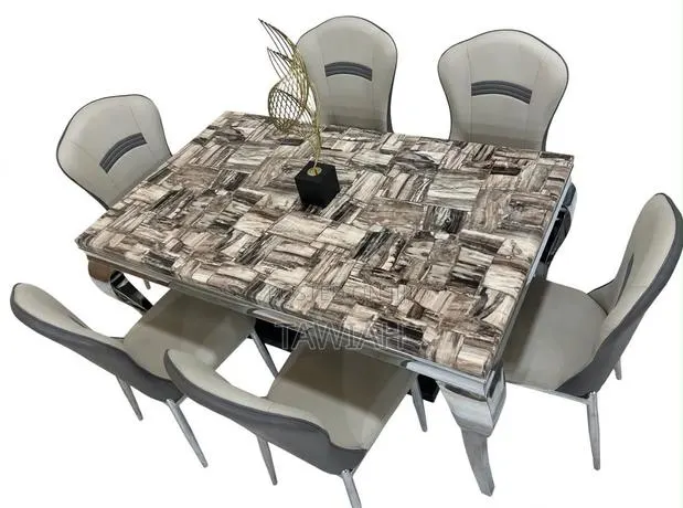 Multicolored Marble Dining Table With 6 Chairs · Photo 1