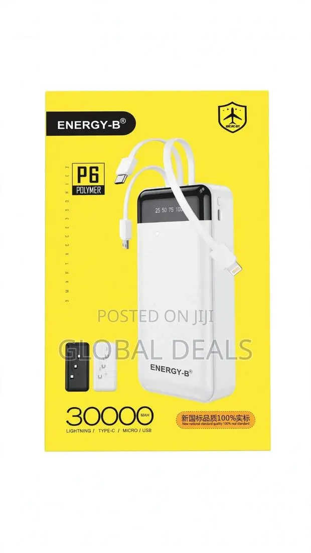 ENERGY-B P6 30000mAh Powerbank - With Built-in Cables · Photo 1