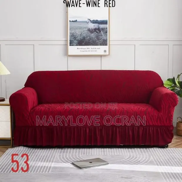 Wave-Wine Red Skirt Sofa Covers Set (2- Singles, 1- 2in1, 1- 3in1) · Photo 1