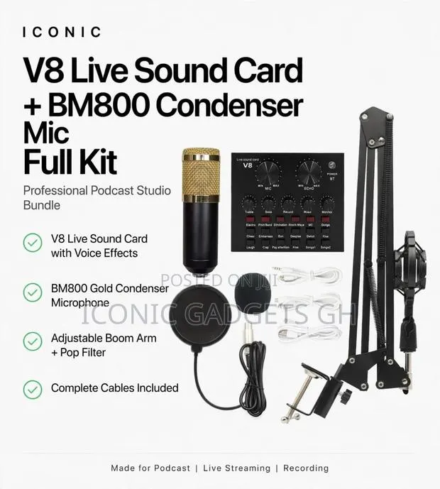 V8 Live Sound Card + BM800 Condenser Mic Full Kit · Photo 1