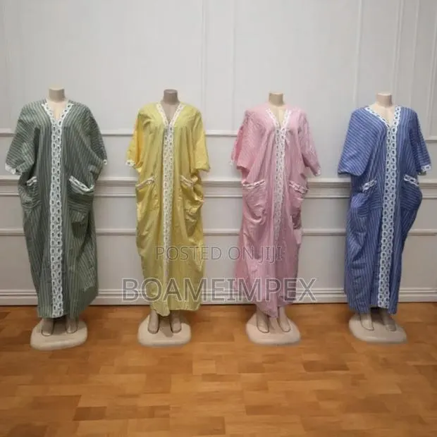 Ladies Bubu-Elegant Striped Cotton Kaftan Maxi Dress · Photo 1