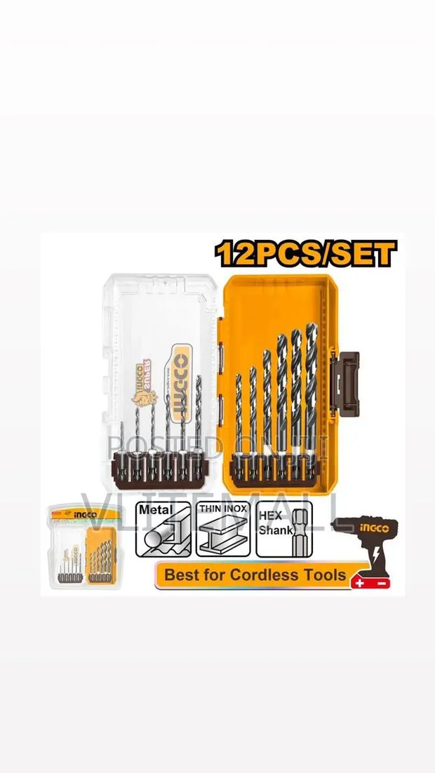 Ingco Akdl11206 Industrial Hex 1-10mm Metal Drill Bit Set, 12 Pieces · Photo 1