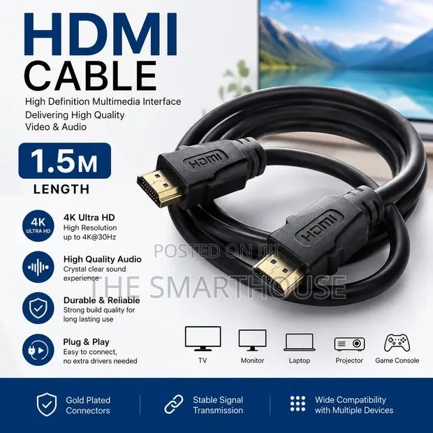 HDMI Cable 1.5M – High-Quality Video Audio · Photo 1