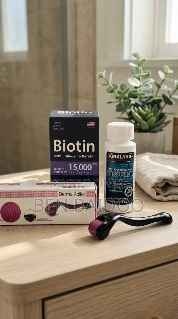 Kirkland Minoxidil,Derma Roller+ Biotin Pack (Hair Boooster)