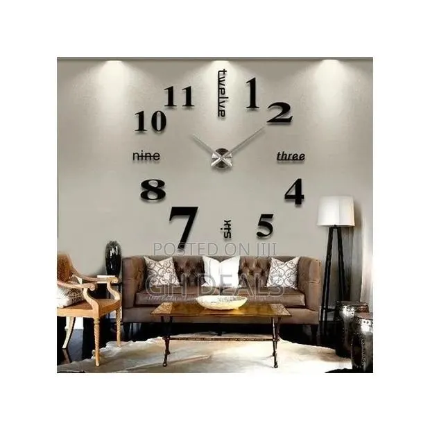 Frameless 3D Stick on Wall Clock - Black · Photo 1