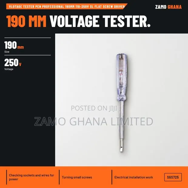Vlotage Tester Pen Professional 190Mm 110-250v Sl Flat Screw - SGS725 · Photo 1