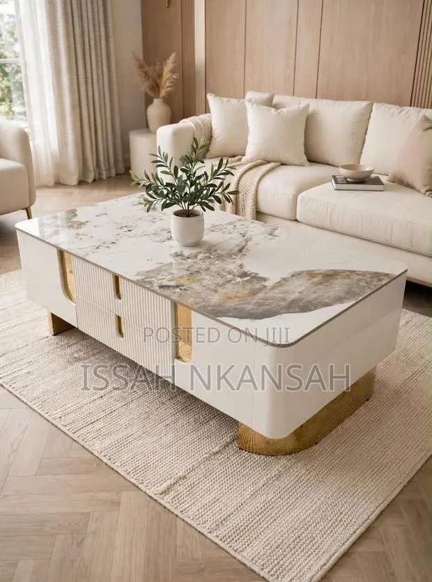 White + Gold Marble Top Coffee Table · Photo 1