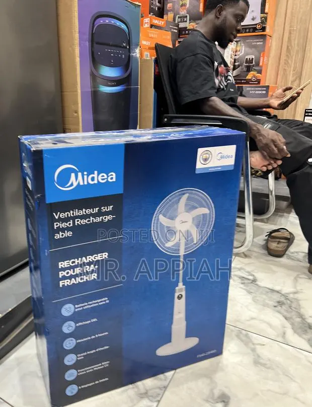 Check Out Midea Rechargeable Standing Fan With Led Light. · Photo 1