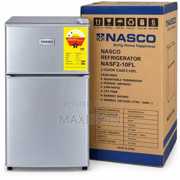 Nasco NASF2-10FL 76L Double Door Table Top Fridge - Silver · Photo 1