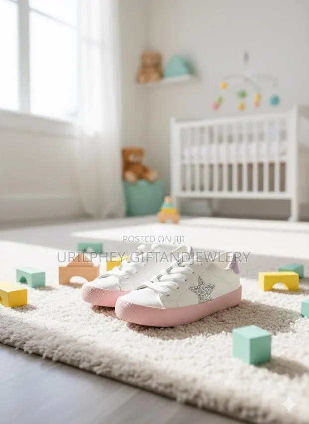 Kids White Pink Star Sneakers Glitter Detail Lavender Accents · Photo 1