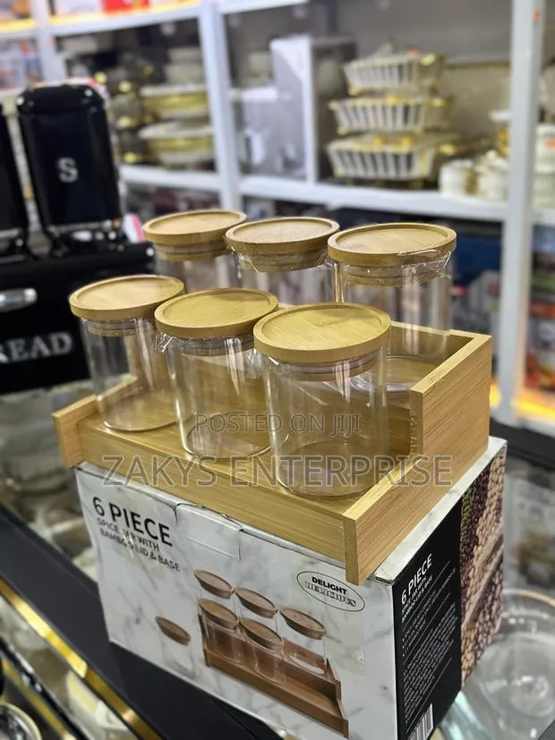 6pcs Spices Glass Jar Set Rack · Photo 1