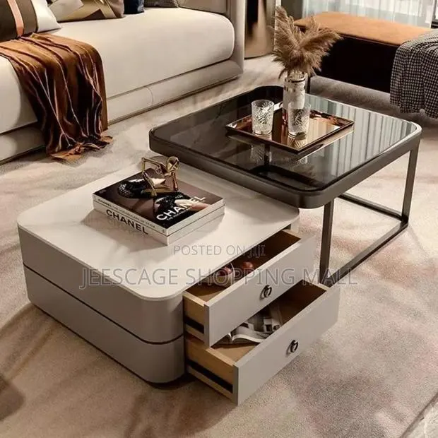 Square Smoked Glass Grey Two-Drawer Nesting Coffee Table · Photo 1