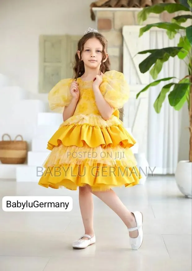 Yellow Tiered Girl's Princess Dress : Turkey Imported · Photo 1