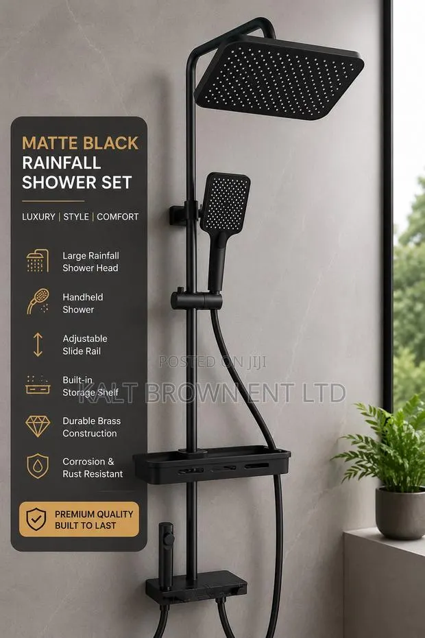 Luxury Twin Rainfall Shower Set – Matte Black · Photo 1