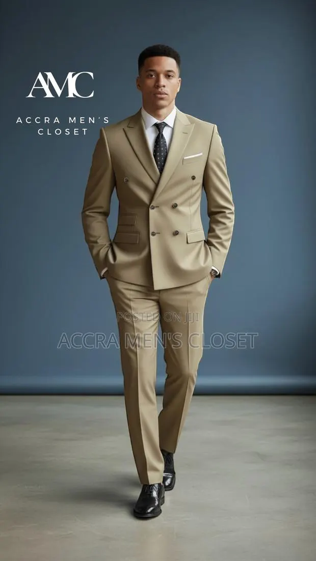 Men’S Camel Double Breasted Suit – 2 Piece Business Event Suit · Photo 1