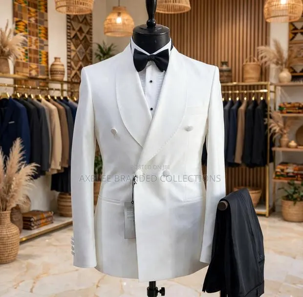 Plain White Jacket Black Trousers Double-Breasted Tuxedo Dinner Suits · Photo 1