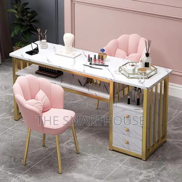 Luxury Marble Salon Nail Table – 3 Drawers + 2 Chairs · Photo 2