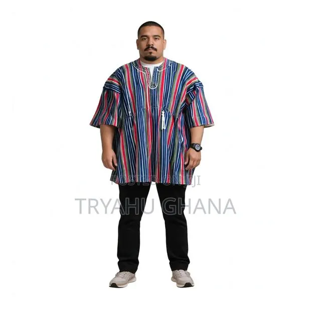 Buy Multi Colored Navy-Red-Green-White-Stripes Handmade Fugu in Ghana · Photo 1