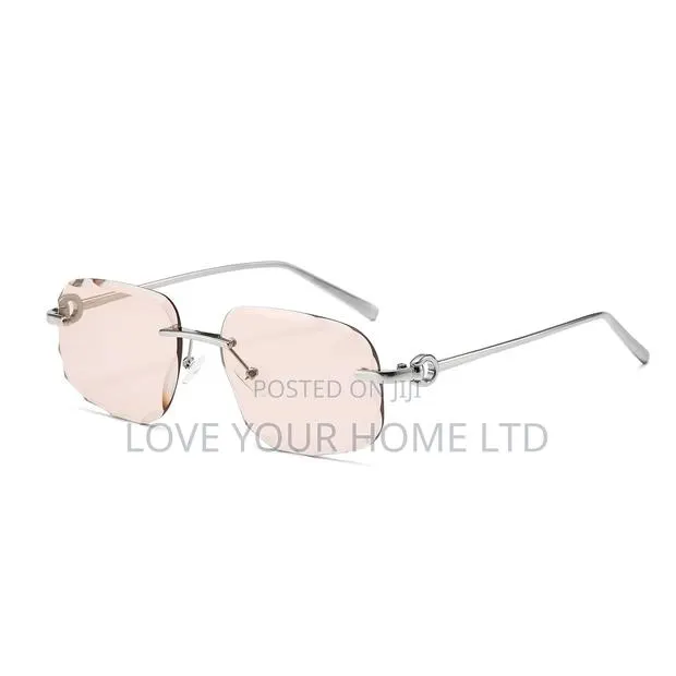 Rimless Square Sunglasses – Pink Gradient Lens Silver Frame · Photo 1
