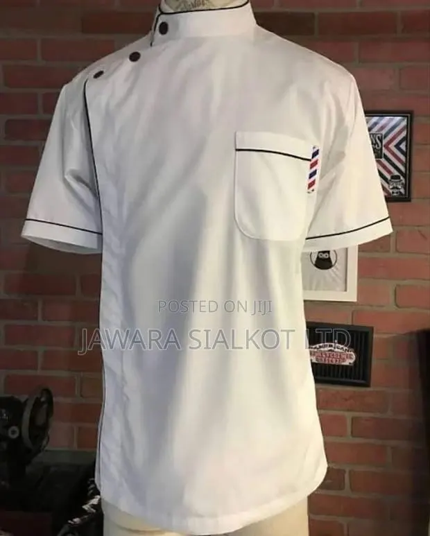 Barber Uniform Shirt White Polyeter Fabric · Photo 1