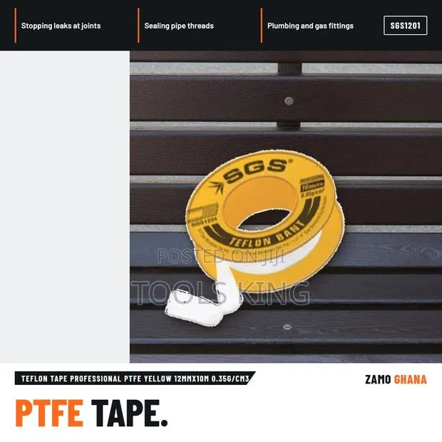 Teflon Tape Professional Ptfe Yellow 12Mmx10M 0.35g/Cm3 - SGS1201 · Photo 1