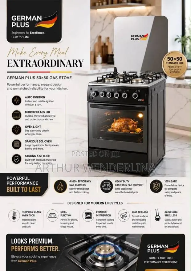 German Plus 50X50 4- Burner Gas Cooker With Oven Grill · Photo 1