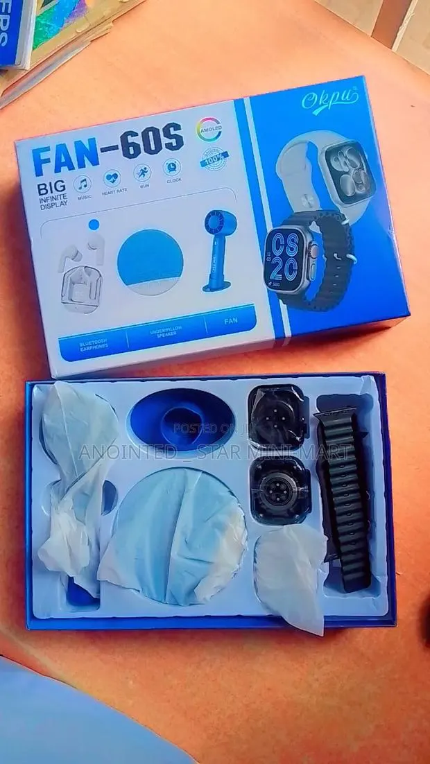 5 in 1 Package (2 Smart Watches +Airpod+ Handheld Fan +Pillow Speaker) · Photo 1