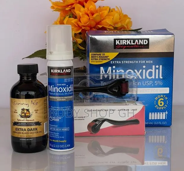Kirkland Minoxidil Foam + Derma Roller + Castor Oil for Haur and Beard · Photo 1