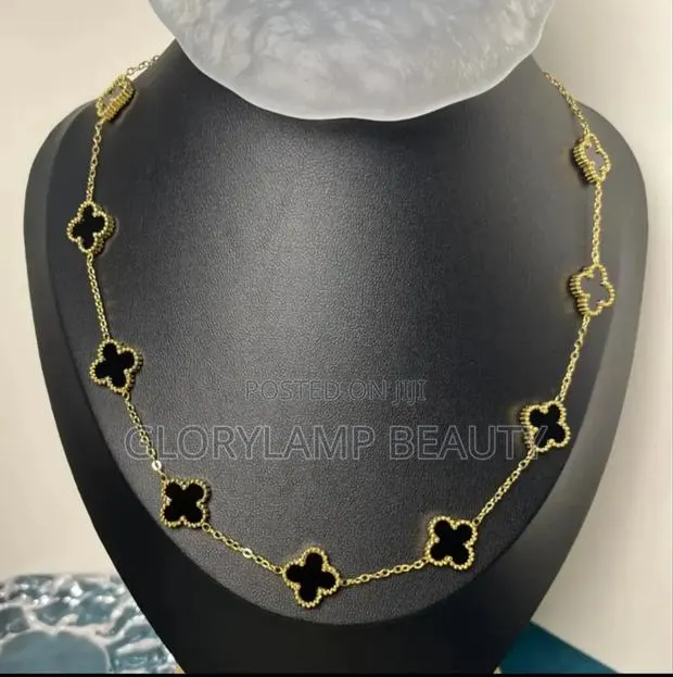 Flower Pendant Necklace – Gold Chain With Black Enamel Charms · Photo 1