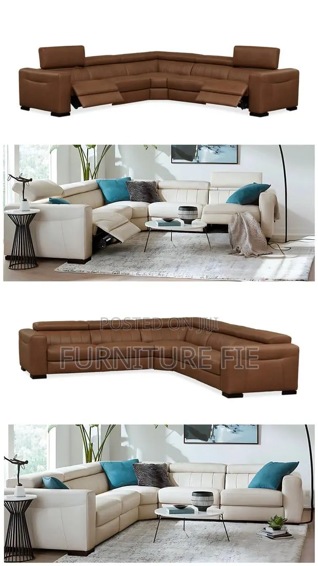 Rinan 5pc Leather Sectional With Recliners(Cream/Brown)Macys · Photo 1