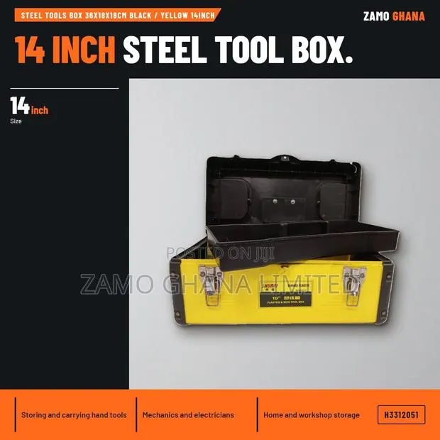 Steel Tools Box 36X18X18Cm Black / Yellow 14Inch - H · Photo 1