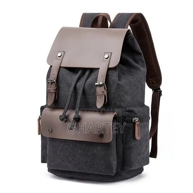 Trendy Large Space Durable Canvas Backpack Black · Photo 1
