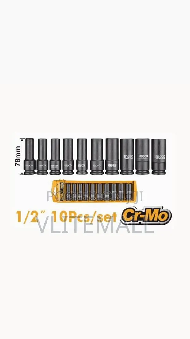 10 Pcs 1/2" Deep Impact Socket Set Hkissd12102l · Photo 1